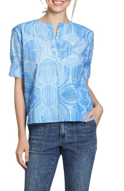 Apny Print Short Sleeve Top In Blue/white