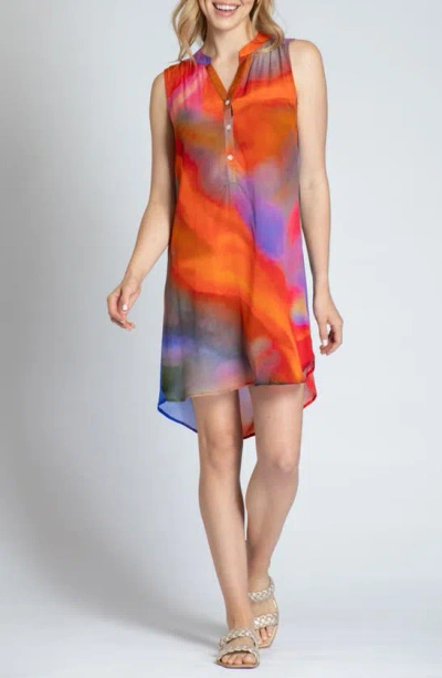 Apny Print Sleeveless Chiffon Shift Dress In Orange Multi