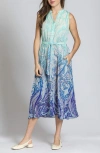 Apny Print Sleeveless Maxi Shirtdress In Multi