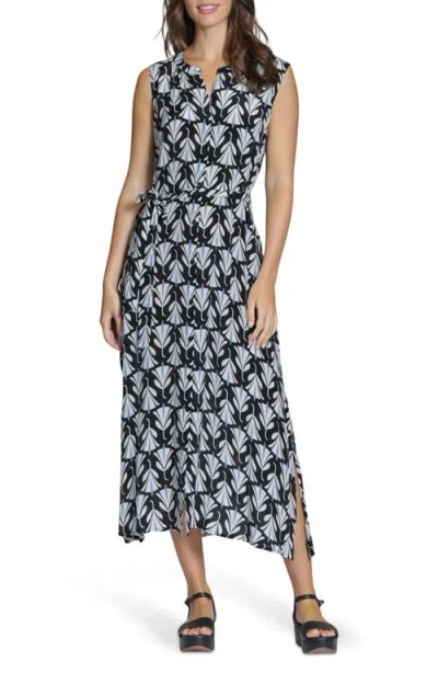 Apny Print Sleeveless Maxi Shirtdress In Black