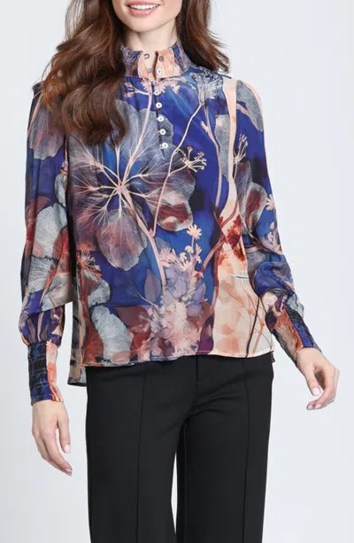 Apny Print Smocked Cuff Long Sleeve Top In Multi