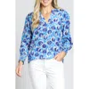 Apny Print Smocked Cuff Top In Blue Multi