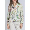 Apny Print Smocked Cuff Top In White Multi