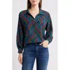 Apny Print Split Neck Top In Blue