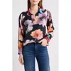 Apny Print Split Neck Top In Blue