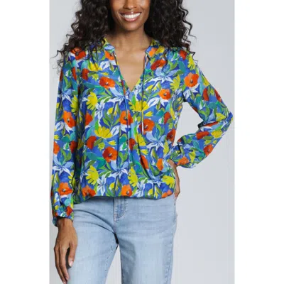 Apny Print Surplice Neck Top In Multi