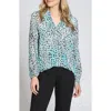 Apny Print Surplice Neck Top In Aqua Multi