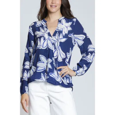 Apny Print Surplice Neck Top In Blue