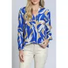 Apny Print Surplice Neck Top In Blue Multi