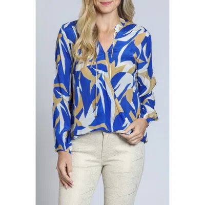 Apny Print Surplice Neck Top In Blue Multi