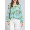 Apny Print Surplice Neck Top In Green Multi