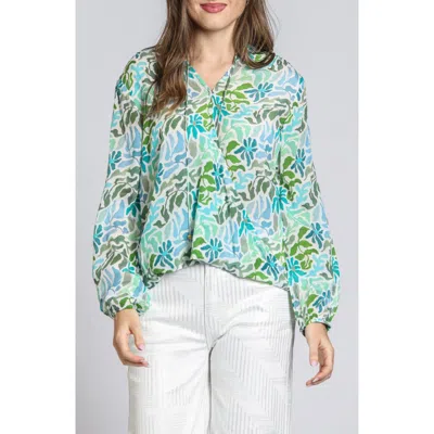 Apny Print Surplice Neck Top In Green Multi