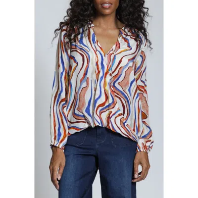 Apny Print Surplice Neck Top In Multi