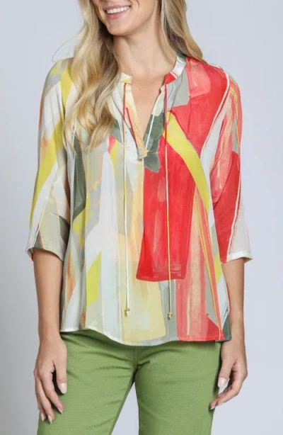 Apny Print Tassel Split Neck Chiffon Top In Multi