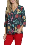 Apny Print Tassel Split Neck Chiffon Top