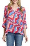 Apny Print Tassel Split Neck Chiffon Top In Multi