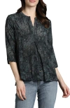Apny Print Tassel Split Neck Chiffon Top In Black Multi