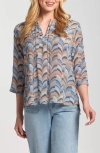 Apny Print Tassel Split Neck Chiffon Top In Multi