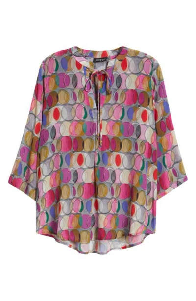 Apny Print Tassel Split Neck Chiffon Top In Multi