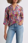 Apny Print Tassel Split Neck Chiffon Top In Multi