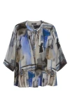 Apny Print Tassel Split Neck Chiffon Top In Multi