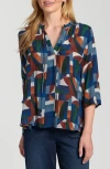 Apny Print Tassel Split Neck Chiffon Top In Multi