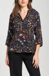 Apny Print Tassel Split Neck Chiffon Top In Multi