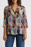 Apny Print Tassel Split Neck Chiffon Top In Multi