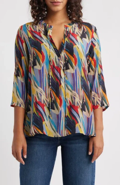Apny Print Tassel Split Neck Chiffon Top In Multi