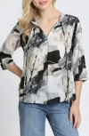 Apny Print Tassel Split Neck Chiffon Top In Multi