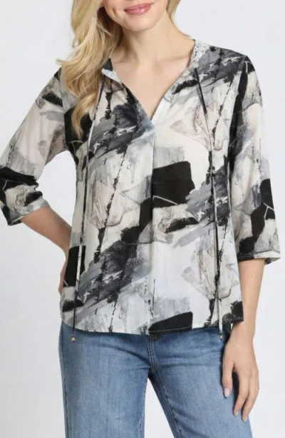 Apny Print Tassel Split Neck Chiffon Top In Multi