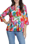 Apny Print Tassel Split Neck Chiffon Top In Multi