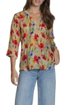 Apny Print Tassel Split Neck Chiffon Top In Multi