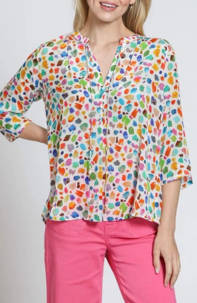 Apny Print Tassel Split Neck Chiffon Top In Pink Multi