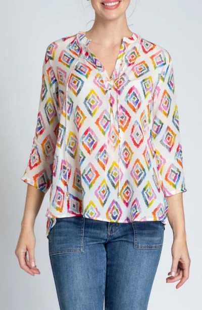 Apny Print Tassel Split Neck Chiffon Top In Pink Multi