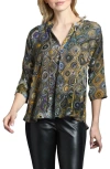 Apny Print Tassel Split Neck Chiffon Top In Rust/yellow Multi