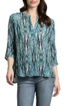 Apny Print Tassel Split Neck Chiffon Top In Teal Blue Multi