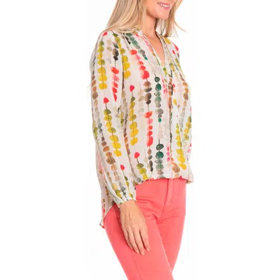 Apny Print Tassel Surplice Chiffon Top In Beige Multi