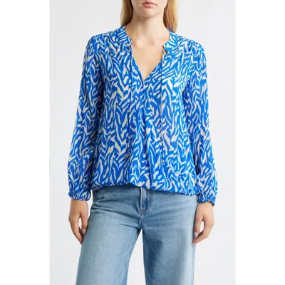 Apny Print Tassel Surplice Chiffon Top In Blue