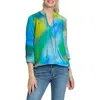 Apny Print Tassel Surplice Chiffon Top In Blue/green Multi