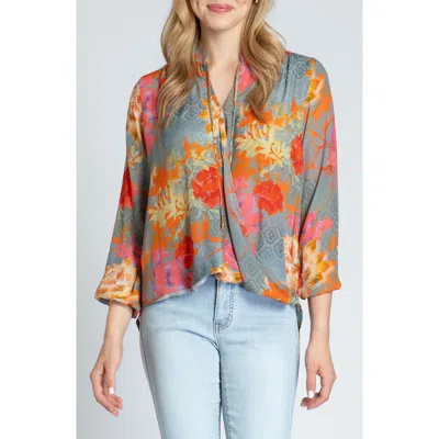 Apny Print Tassel Surplice Chiffon Top In Orange Multi