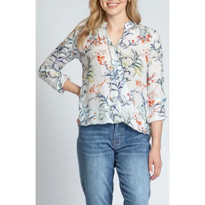 Apny Print Tassel Surplice Chiffon Top In White Multi