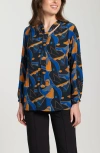 Apny Print Tassel Tie Neck Top In Multi