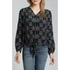 Apny Print Tie Front Top In Black Multi