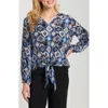 Apny Print Tie Front Top In Blue