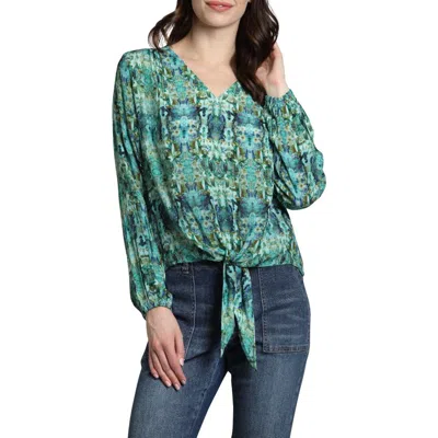 Apny Print Tie Front Top In Green Multi