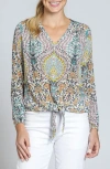 Apny Print Tie Front Top In Blue