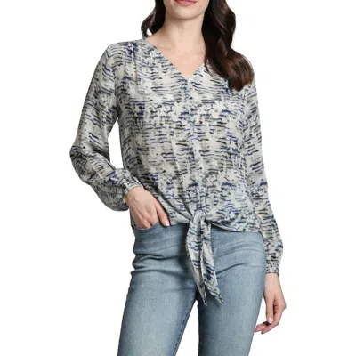 Apny Print Tie Front Top In Grey Multi