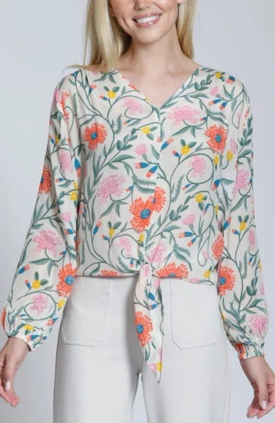 Apny Print Tie Front Top In Multi