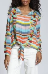 Apny Print Tie Front Top In Multi